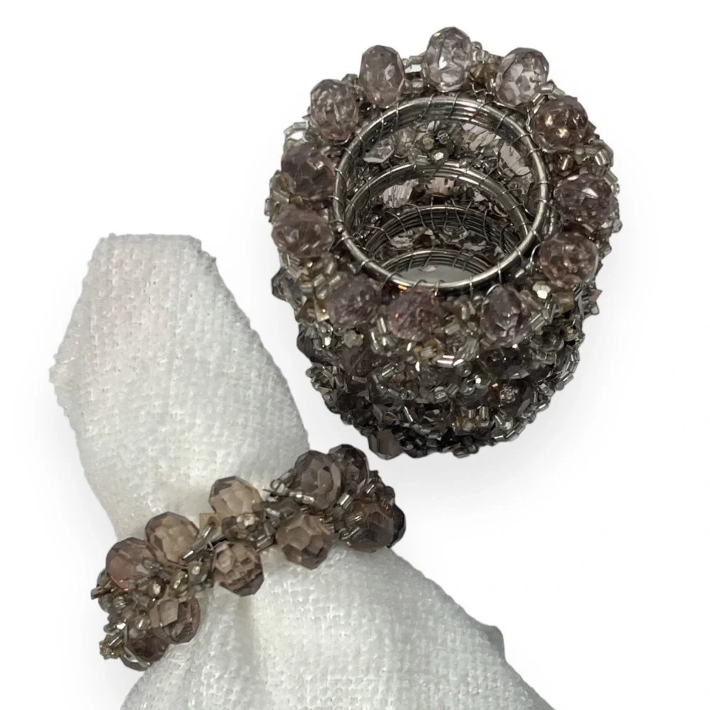 Beaded Napkin Rings Set of 5 Taupe‎ Smokey Light Brown